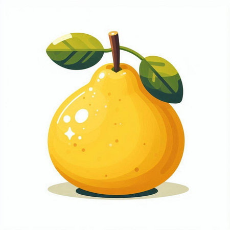 Illustration of a ripe yellow pear with leaves on a white backgroundのイラスト素材