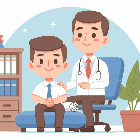 Doctor and patient in the office. Vector illustration in cartoon style.のイラスト素材
