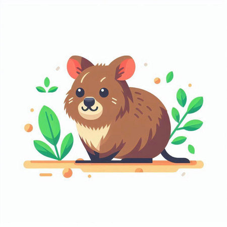 Cute little hamster with green leaves. Vector illustration in cartoon style.のイラスト素材