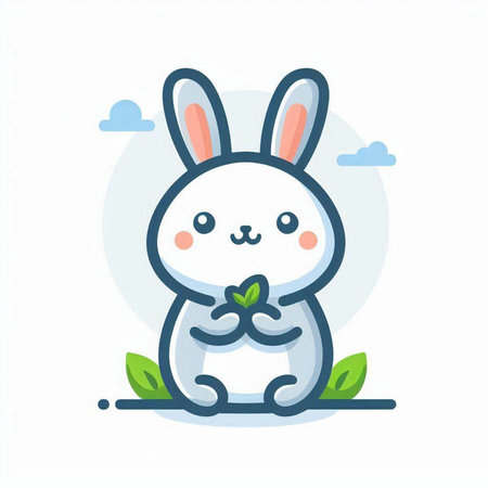 Cute rabbit in the garden. Vector illustration in a flat style.のイラスト素材