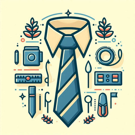 Necktie and accessories. Vector illustration in flat linear style.のイラスト素材