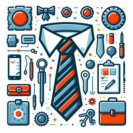 Vector illustration of business thin line icons set: tie, briefcase, briefcase, magnifying glass, clock, stopwatch, etc.のイラスト素材