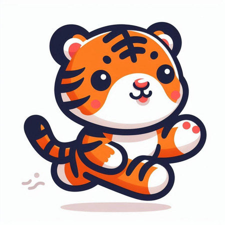 Cute cartoon tiger. Vector illustration isolated on a white background.のイラスト素材