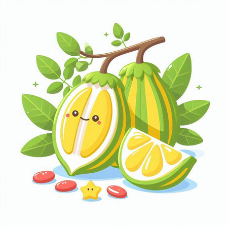Cocoa fruit cartoon character on white background. Vector illustration.のイラスト素材