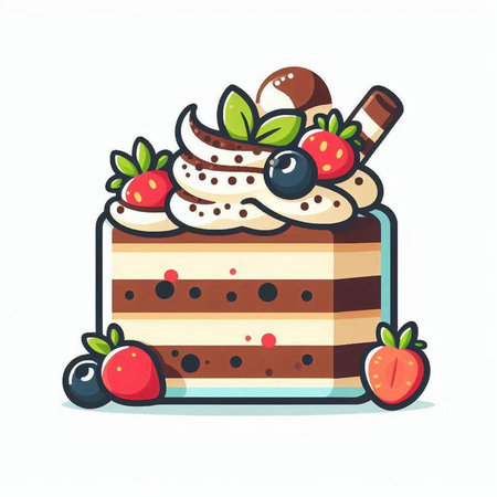Cake with berries. Vector illustration in cartoon style on white background.のイラスト素材