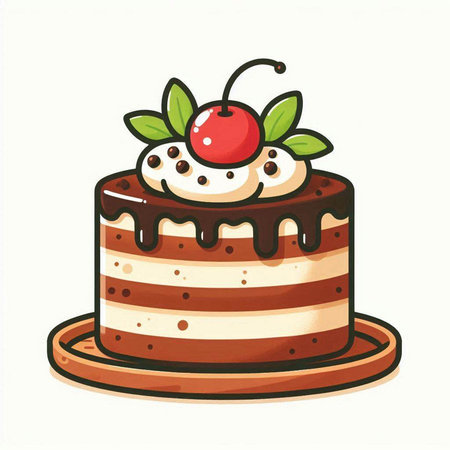 Cake with cream and cherry on white background. Vector illustration.のイラスト素材
