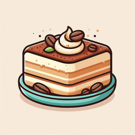 Coffee cake with whipped cream and coffee beans, vector illustrationのイラスト素材
