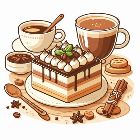 Coffee and cake on a white background. Vector illustration.のイラスト素材