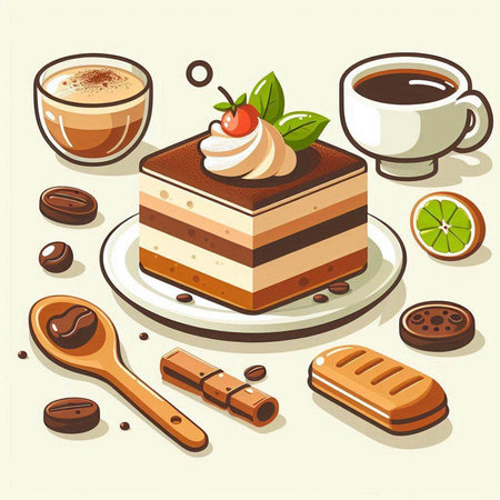 Coffee and cakes. Vector illustration of coffee and cakes.のイラスト素材