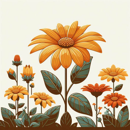Beautiful floral background with daisy flowers and leaves. Vector illustration.のイラスト素材