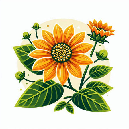 Sunflower with green leaves on white background. Vector illustration for your designのイラスト素材