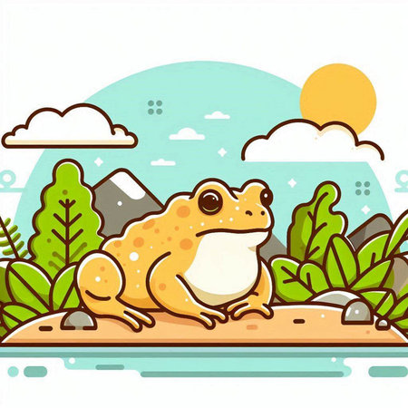 Frog sitting on the rock. Vector illustration in cartoon style.のイラスト素材