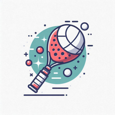 Tennis racket and ball flat line icon. Vector illustration of sport equipment.のイラスト素材