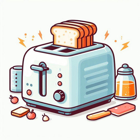 Illustration of a toaster with bread and butter. Vector illustration.のイラスト素材