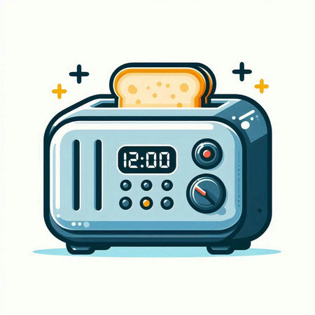 Vector illustration of a toaster with bread on a white background.のイラスト素材