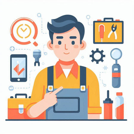 Worker in uniform with tools. Vector illustration in a flat styleのイラスト素材