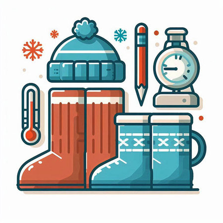 Winter clothes and accessories. Vector illustration in flat style. Colorful design elements.のイラスト素材