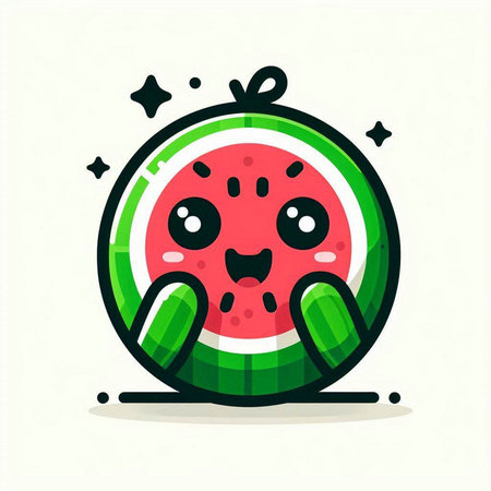 Cute watermelon character. Vector flat cartoon illustration. Isolated on white background.のイラスト素材