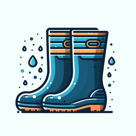 Rubber boots with raindrops. Vector illustration in flat style.のイラスト素材