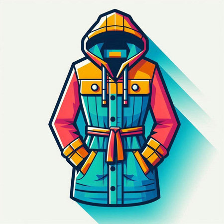 Illustration of a winter jacket with a hood. Vector illustration.のイラスト素材