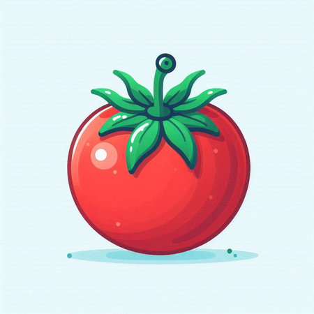 Tomato icon. Vector illustration of a fresh tomato on blue background.のイラスト素材