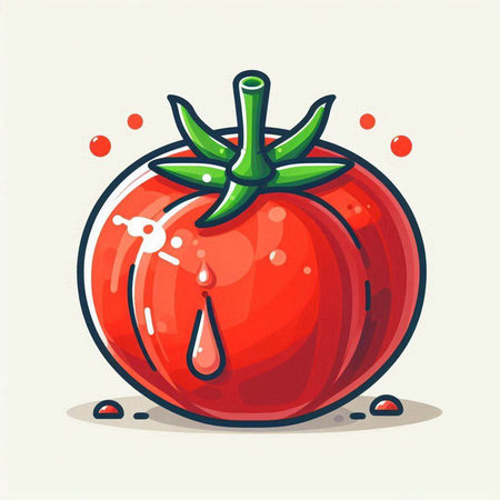 Tomato with drops of water. Vector illustration in cartoon style.のイラスト素材