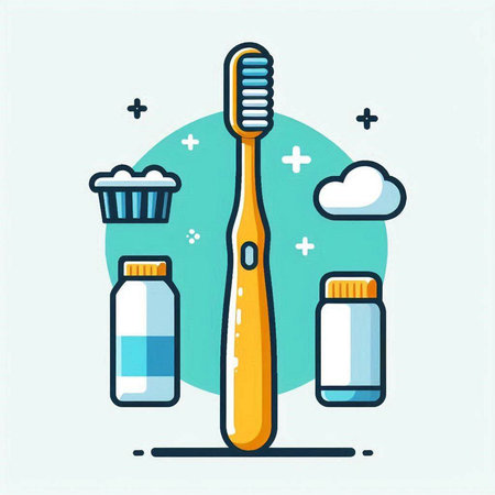 Toothbrush and toothpaste. Vector illustration in line style.のイラスト素材