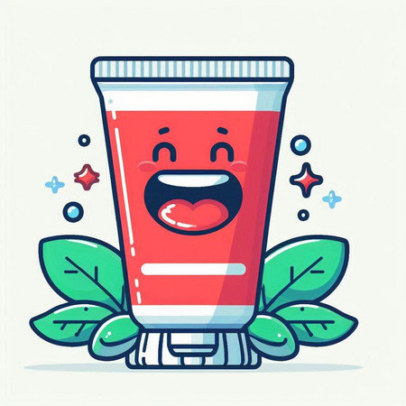 Cute cartoon toothpaste character with green leaves. Vector illustration.のイラスト素材
