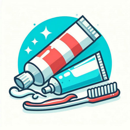 Toothpaste, toothbrush and toothpaste. Vector illustration.のイラスト素材