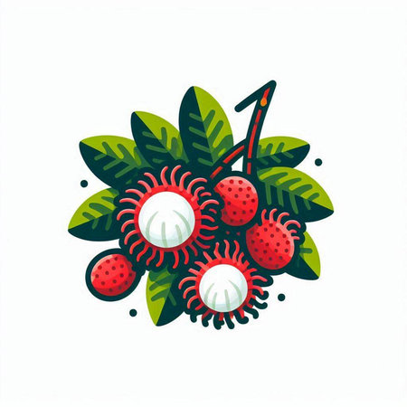 Rambutan fruit vector illustration isolated on white background. Rambutan iconのイラスト素材