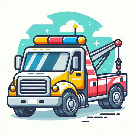 Vector illustration of tow truck on white background. Flat style design.のイラスト素材