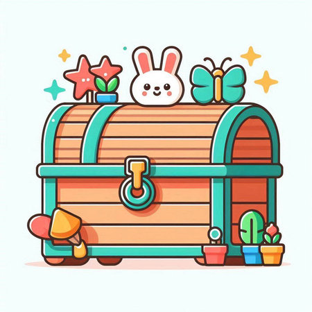 Treasure chest with magic items. Cute cartoon vector illustration.のイラスト素材