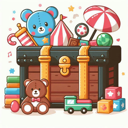 Illustration of a Cute Teddy Bear in a Treasure Chest.のイラスト素材