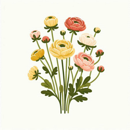 Vector illustration of a bouquet of flowers on a white background.のイラスト素材