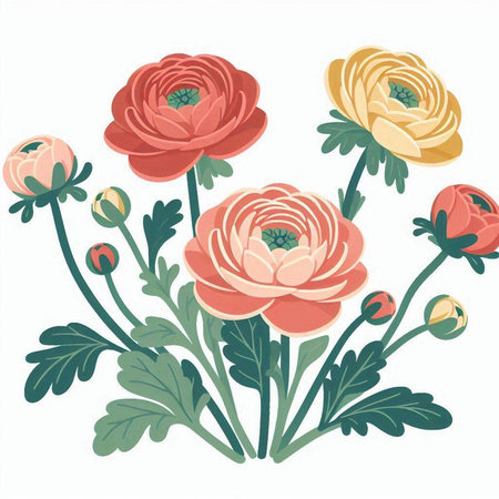 Vector illustration of an abstract floral background with flowers in retro style.のイラスト素材