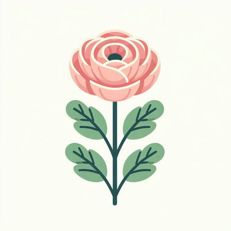 Pink rose with green leaves isolated on white background. Vector illustration.のイラスト素材