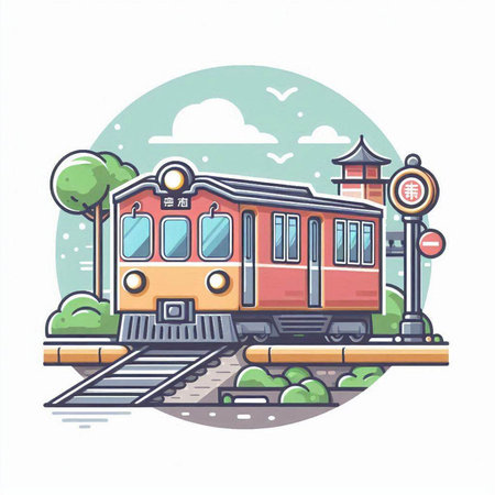Train on the platform. Vector illustration in flat style. Isolated on white background.のイラスト素材