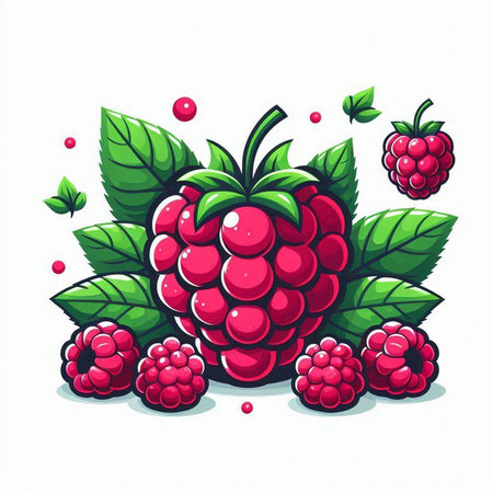 Raspberry vector illustration isolated on white background. Fresh berry.のイラスト素材