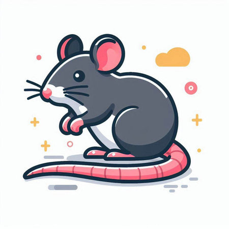 Cute cartoon rat on white background. Vector illustration in flat style.のイラスト素材