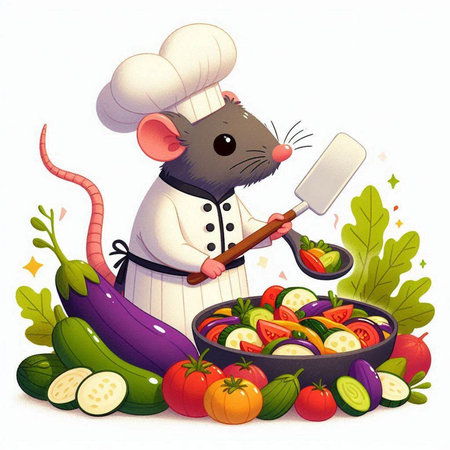 Rat chef with vegetables. Illustration on white background for your designのイラスト素材