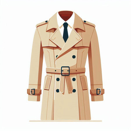 Beige trench coat with belt isolated on white background. Vector illustration.のイラスト素材