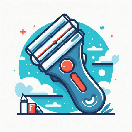 Vector illustration of electric shaver in flat linear style on white background.のイラスト素材