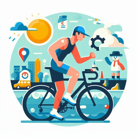 Cyclist in sportswear riding bicycle, flat vector illustration.のイラスト素材