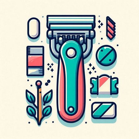 Vector line art illustration of electric razor. Outline icons for web, site, mobile app, banner, poster.のイラスト素材
