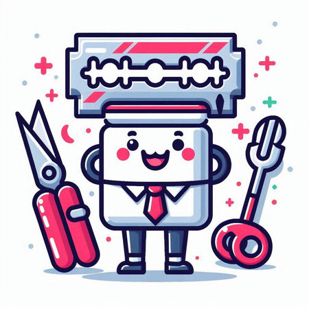 Vector illustration of cute robot with tools in cartoon style. Isolated on white background.のイラスト素材