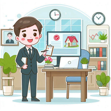 Businessman working in the office. Vector illustration in cartoon style.のイラスト素材