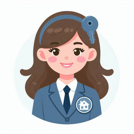 Illustration of a smiling female security guard with a key in her handのイラスト素材
