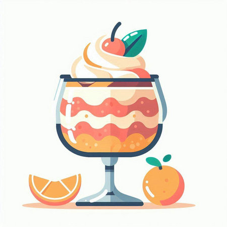 Fruit dessert in a glass. Vector illustration in flat style.のイラスト素材