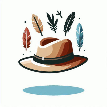 Illustration of a hat with feathers and feathers. Vector illustration.のイラスト素材