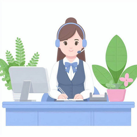 Illustration of a female customer service representative working in the office.のイラスト素材